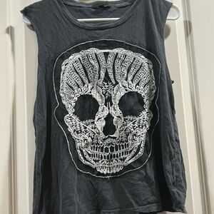 Truly Madly Deeply Embroidered SKULL sleeveless t-shirt cotton w/ stretch size S